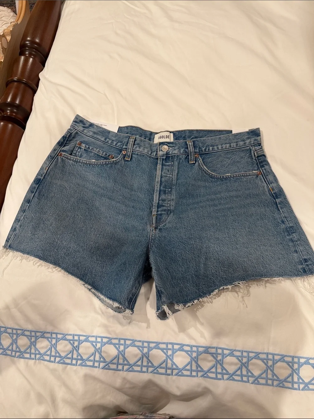 Agolde Classic Mid Blue parker long Raw Hem Jean Shorts 32